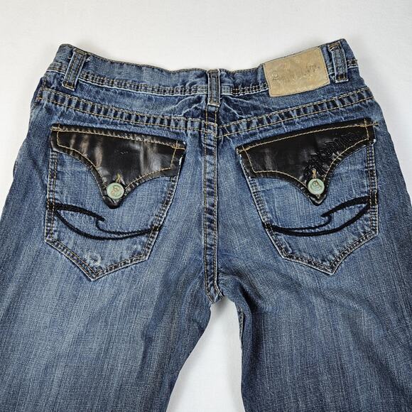 A Prodigee Distressed Y2K Jean Faux Leather Pocket Flap Southpole Blue Men 36x29 - Picture 4 of 14